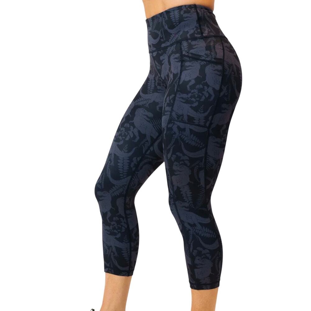 CVG Constantly Varied Gear T-Flex Black Grey T-Rex Dinosaur Capri Leggings M
